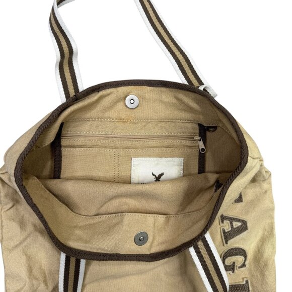 American Eagle Outfitters Tote Bag Purse Canvas Khaki Tan Beige Beach Travel AE - Picture 3 of 8